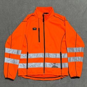 Helly Hansen Hi Vis Orange Softshell Work Jacket Reflective Fleece Lined Mens L
